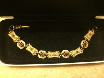 Signed "Sarah Coventry" Gold-tone Rhinestone & Faux Pearl Link Bracelet