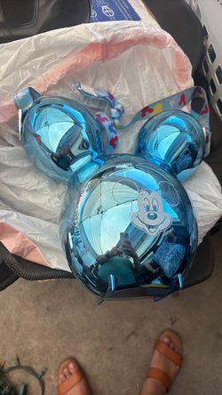 2 blue Mickey shaped popcorn bucket
