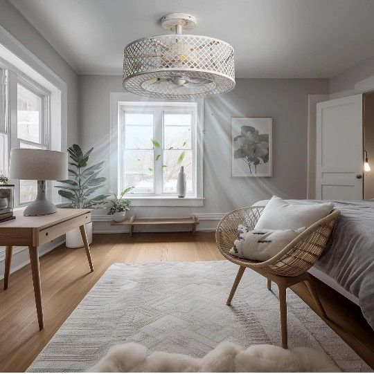 REDSTAR Retro White Fandelier Ceiling Fans With Lights Small Cage Ceiling Fan With Light And Remote Farmhouse Ceiling Fan Light For Living Room Bed