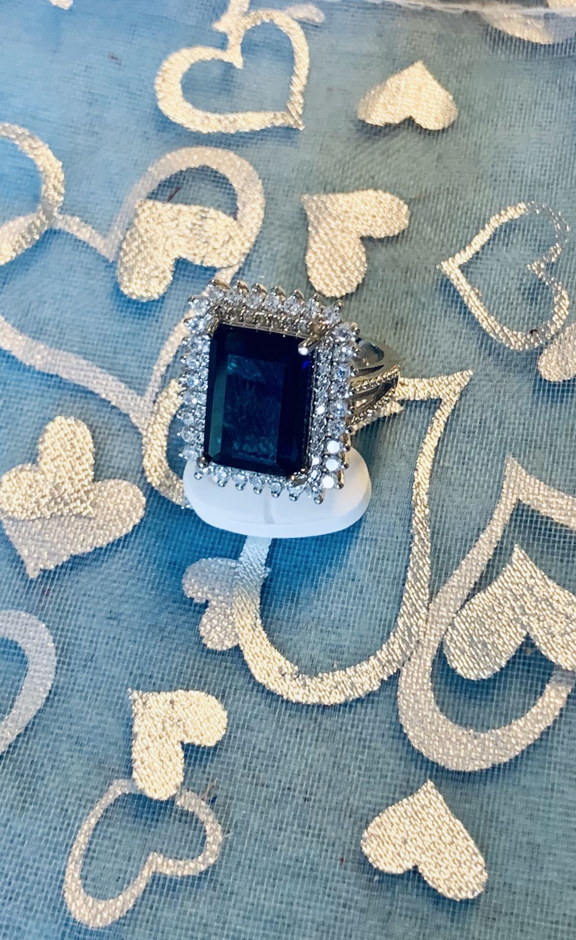 925 sterling silver square stone sapphire ring