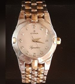 CYMA SIGNATURE M.O.P. DIAMOND  DIAL WOMANS  WRISTWATCH QUARTZ 2 Tone 