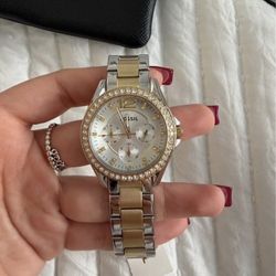 fossil gold and silver bedazzled watch 