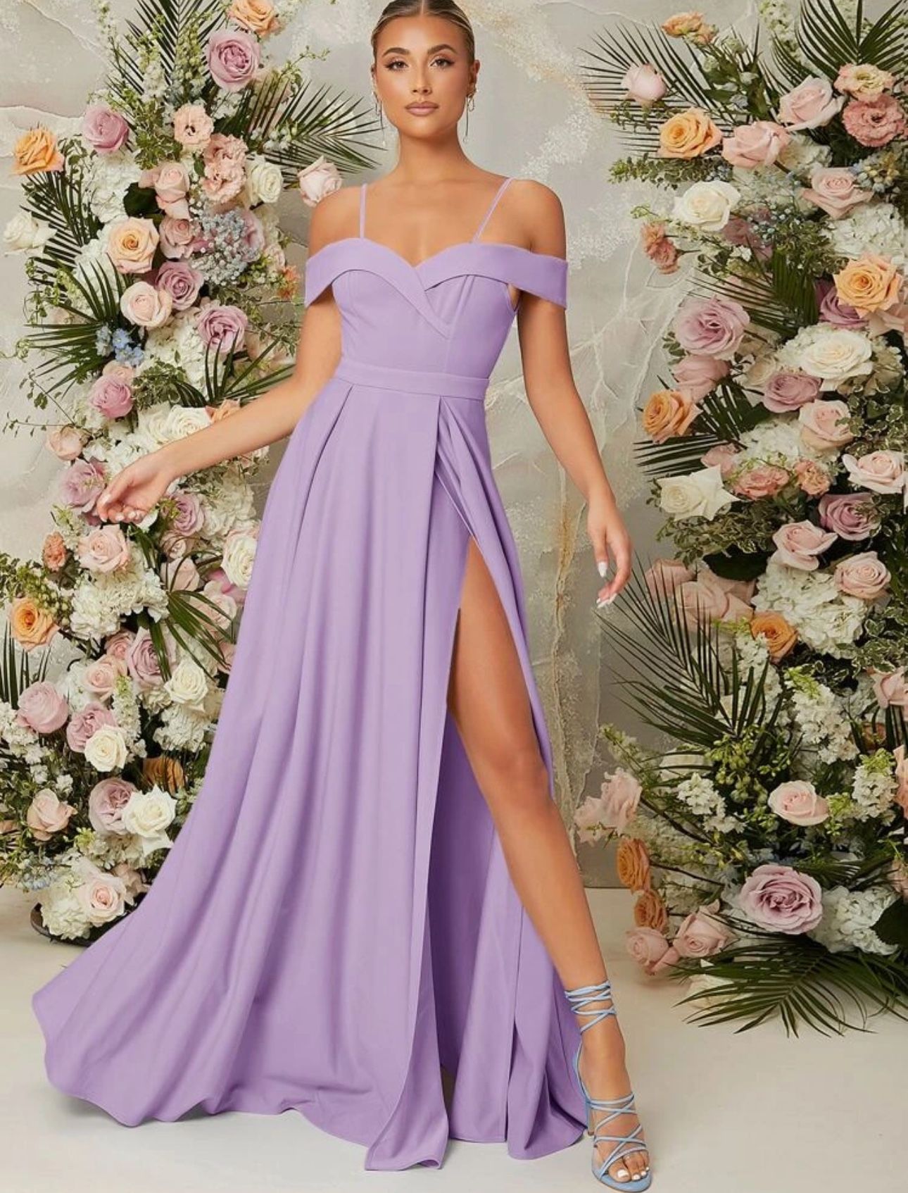 Women Shoulder Split Thigh Dress