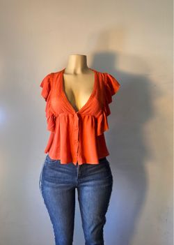 Cute Orange Ruffle Sleeve Blouse