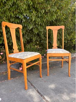Antique reupholstered wooden chairs (2)