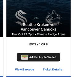 Kraken  Vs Canucks 10/27, 2 Seats  Section  24 , Row H