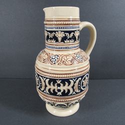 Western Germany Cobalt Blue Brown Cream Vintage Pitcher Water Jug
