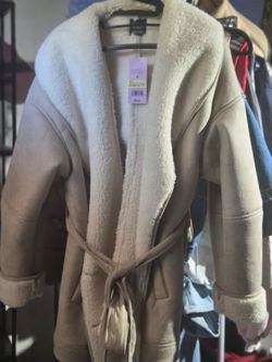 Women's Shawl Collar Shearling Coat - Wild Fable Medium