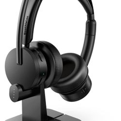 Wireless Headphones, Bluetooth V5.2 Headset with Noise Cancelling Mic, Computer Headphones with Volume Control Knob, Charging Display Dock, USB Dongle