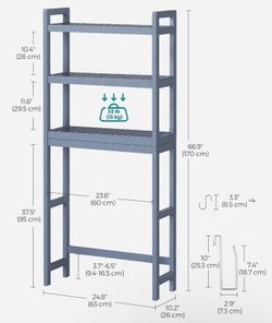SONGMICS 3-Tier Over Toilet Bathroom Storage Organizer w/ Adjustable Shelf - Gray