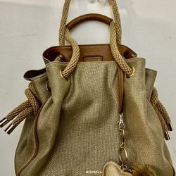 Michael Kors Dalia Gold Canvas Large Shoulder Tote