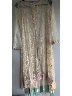 Maria B Embroidered Maxi Dress Kurta Floral Pearl Fairy women’s Size S