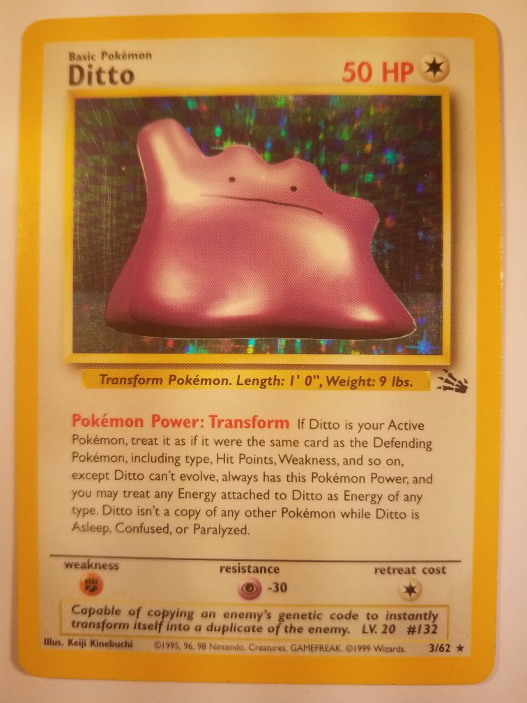 *SHIP ONLY* Played (PL) Ditto Holofoil #3/62 Fossil Pokemon Trading Card TCG WOTC Holographic Hologram Holo Foil Shiny Halo