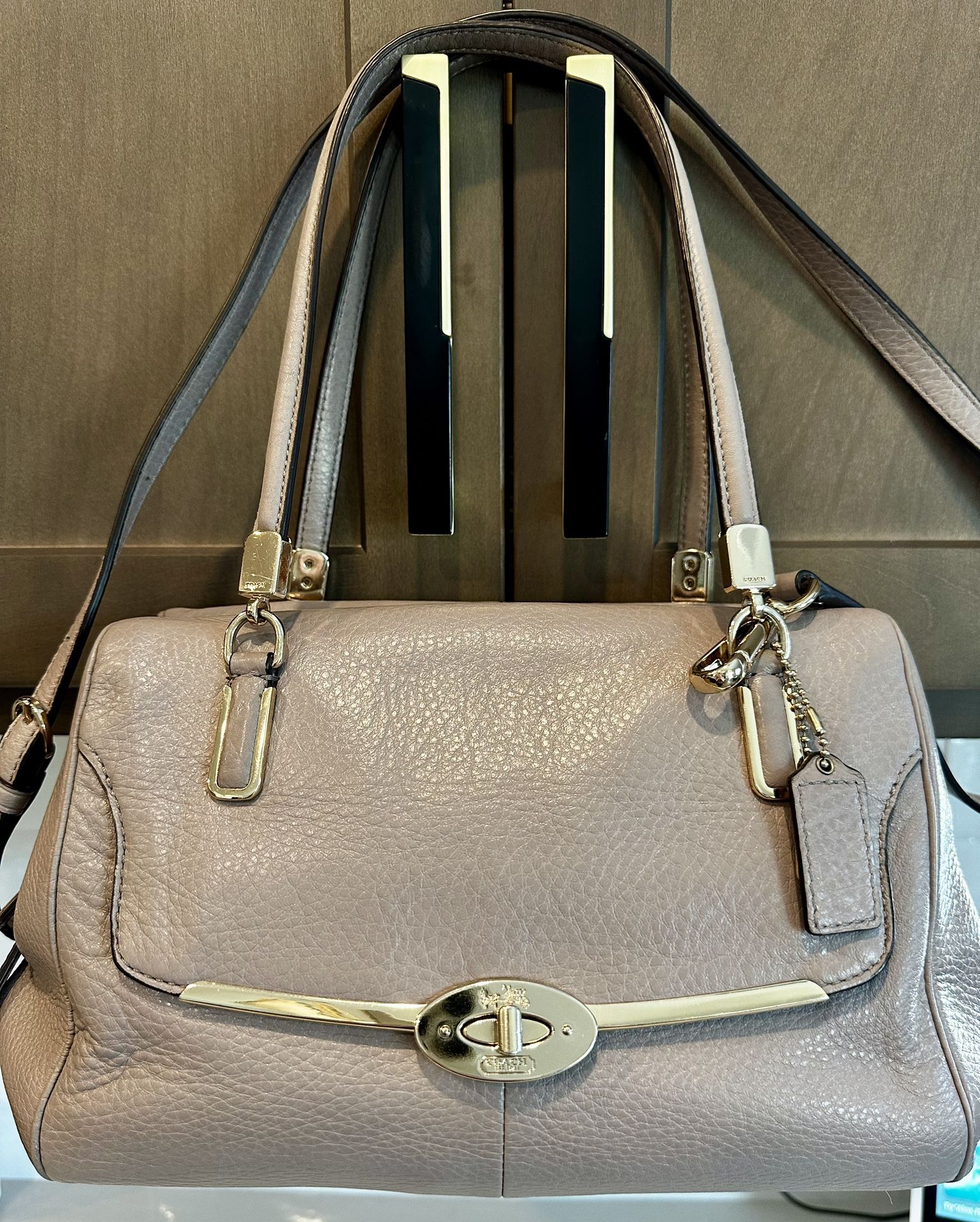 Coach Madison Leather Satchel Shoulder Bag in Grey Birch. Dust Bag Included.