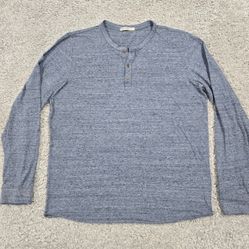 Marine Layer Re-Spun Henley Shirt Men L Blue Long Sleeve Stretch Minimalist Soft 