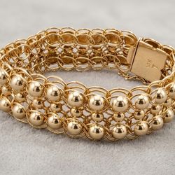 14K Yellow Gold Wide Mesh Ball Bead Statement Bracelet 7" 30g 20mm Solid Gold pur220