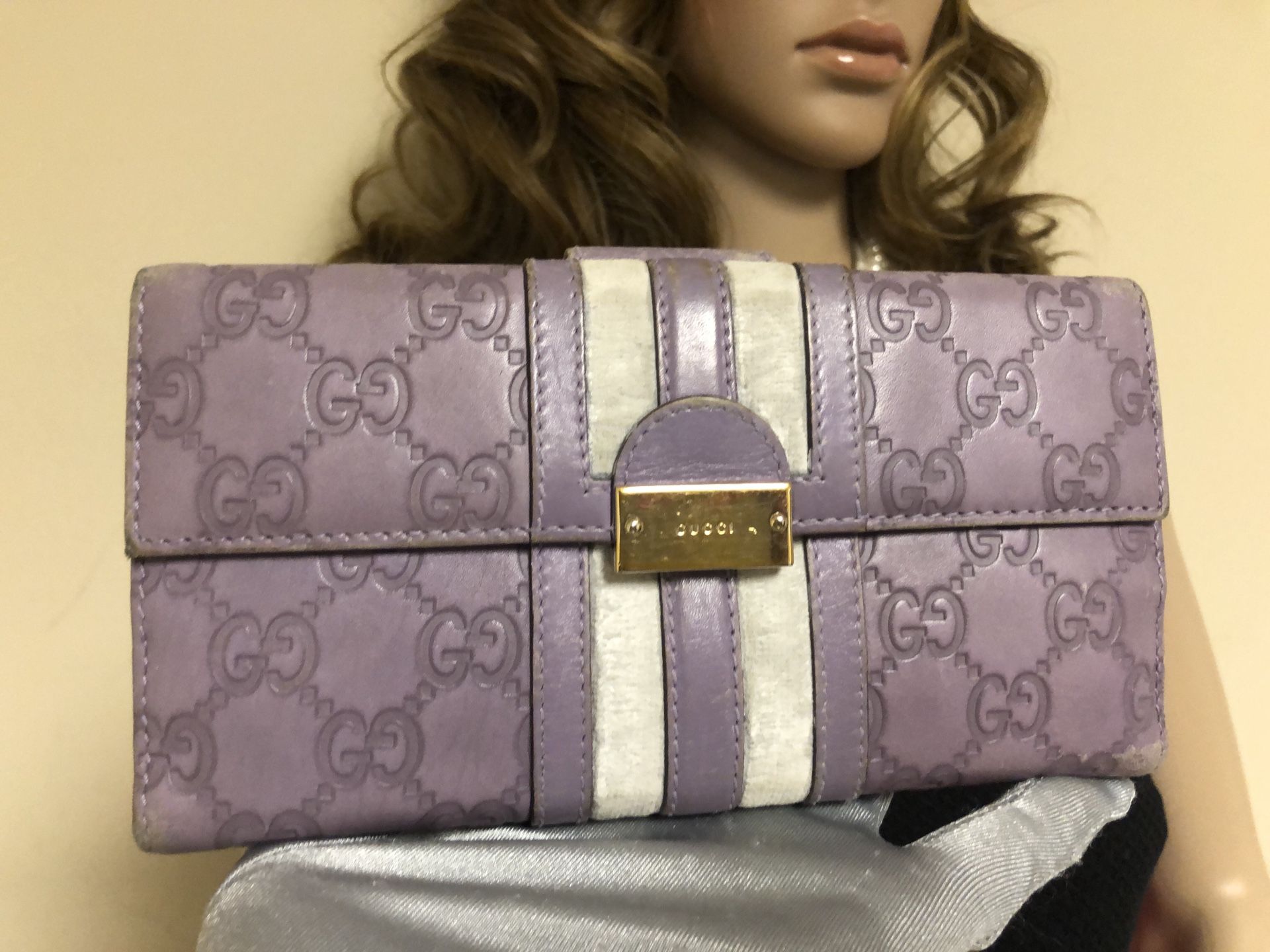 GUCCI GUCCISSIMA WEB Leather ISLAND LILAC LONG Wallet