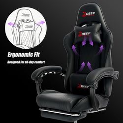🔥 Brand NEW – Gaming Chair with Footrest, Ergonomic Reclining Computer Chair with Lumbar Support (Black)