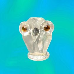 Vintage 1980s Faceted Crystal Mini Owl Figurine With Amber Eyes, 1”