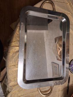 Silver Serving Tray with Brass Handles