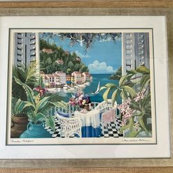 Vintage Framed Shari Hatchett Bohlmann Art - Romantic Portifino - Italian Riviera