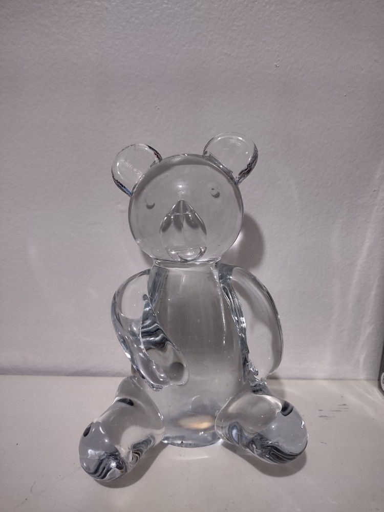 5.5" Clear Glass Crystal Sitting Teddy Bear Figurine Heavy Paperweight