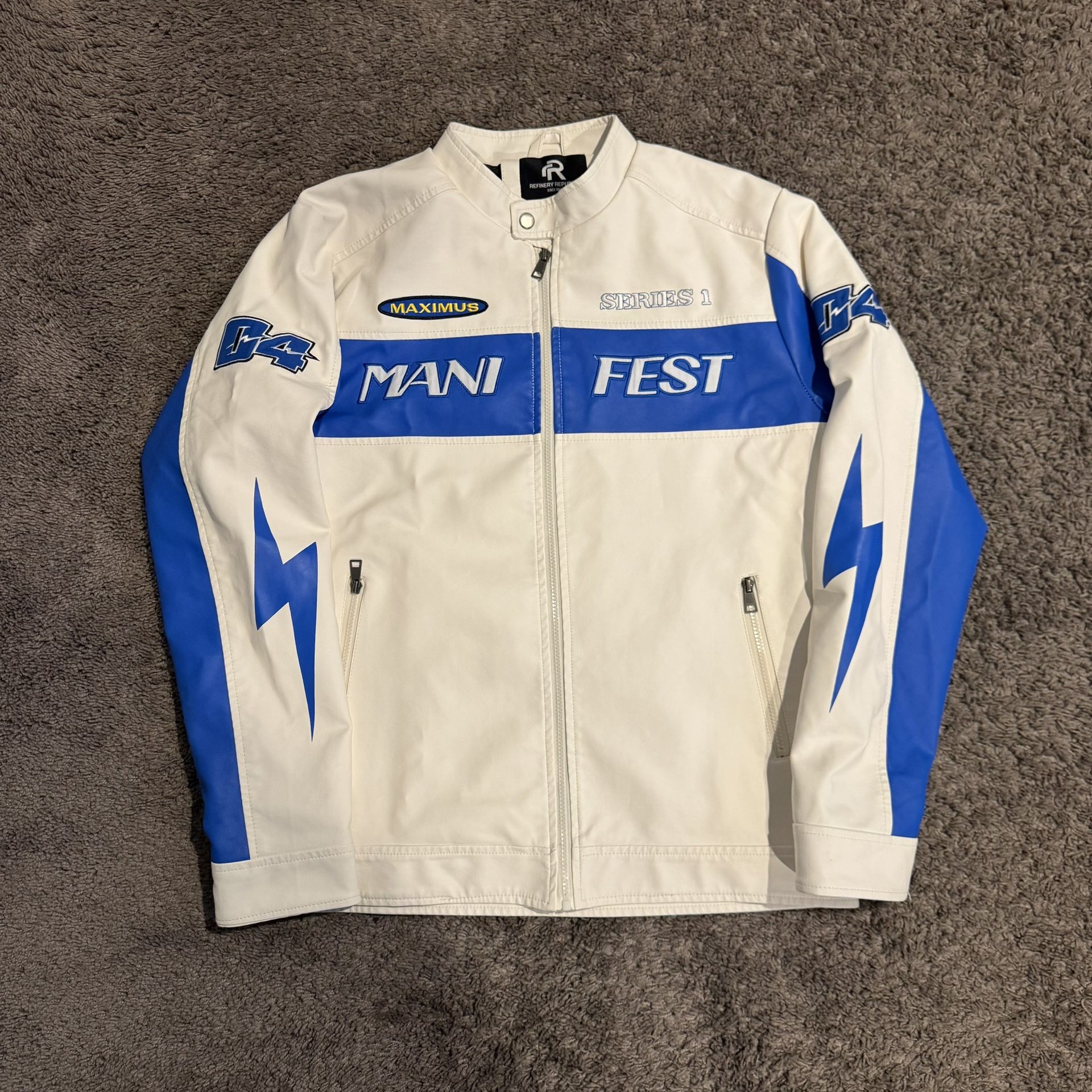 Blue & White Biker Racing Leather Jacket