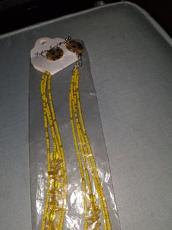 Yellow Beaded Necklace and Earring Set