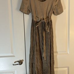 Whirlaway Frocks Tan and Brown Midi Dress Size 6P