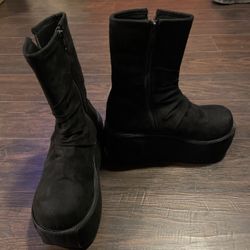 Women’s Demonia Faux Suede High Platform Side Zip Boots - Black, App. Size 9