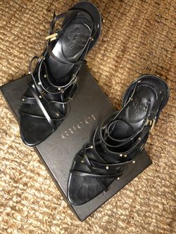 GUCCI Vintage Dark Brown Leather Gladiator Heels Size 8