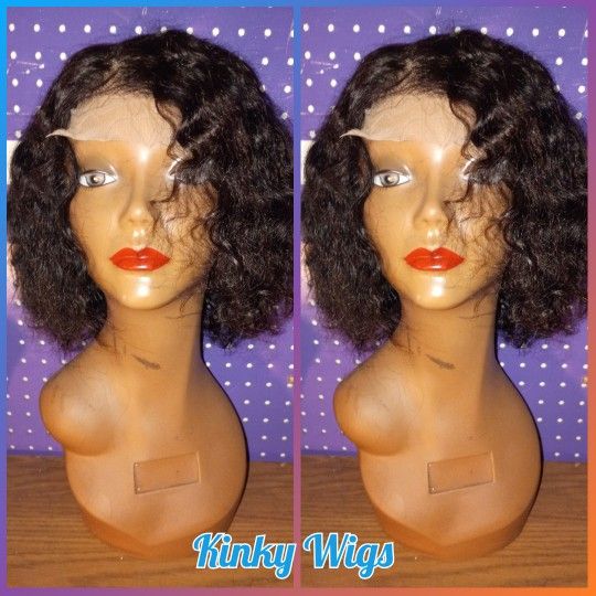 12" Bohemian Virgin Curly Glueless Human Hair Wig