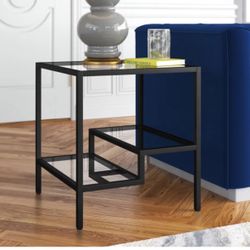 OBO - Lovett Glass Top End Table - Modern Black Metal Frame