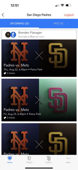 Padres Mets Section 133 Row 9 8/22 8/23 8/24 8/25