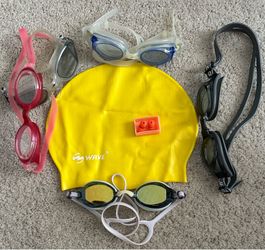 Swim Gear Bundle - 4x Swim Goggles, 1x Wave Silicone Cap & Earplugs