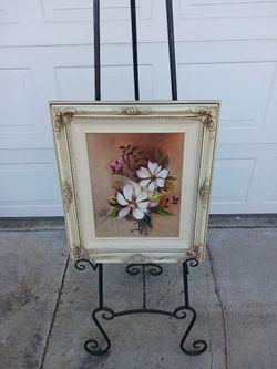Small Decorative Wood Framed Flowers Oil On Canvas Painting Not Signed