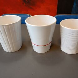 (3) Assorted White Ceramic Plant Pots