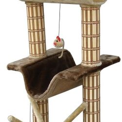 PENN-PLAX Two Story Cat Tree – Decorative, Multileveled, and Playful – Includes Soft Plush Perches, Bamboo Scratching Posts, and Mouse Toys – 42” Heig