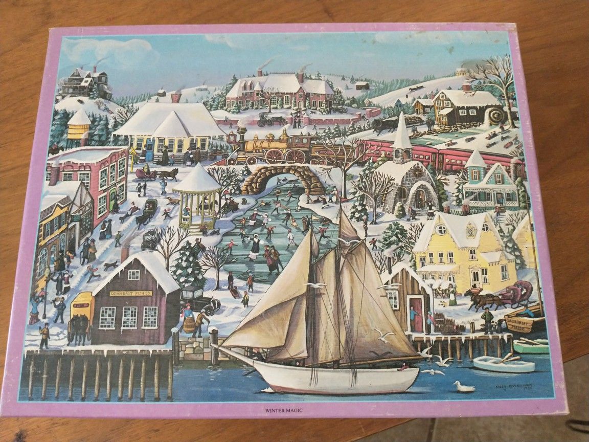 New Vintage 1981 Whitman 600 Piece Puzzle Our Town "Winter Magic" 16"X20"