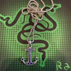  Sterling Silver Anchor Necklace With Blue Gemstones 