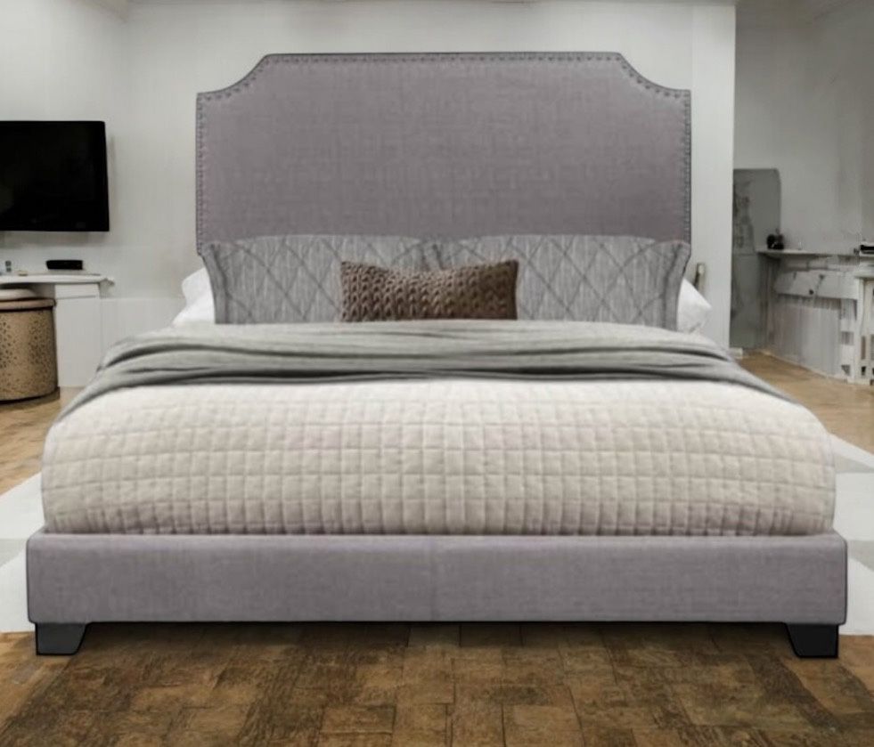 New King Size Light Grey Upholstered Bed