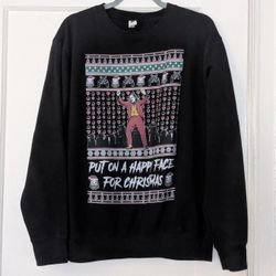 Joker from DC Batman Crewneck Pullover Sweater Men's Size Medium Put on a Happy Face for Christmas