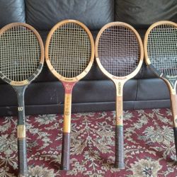 Sets Of Antique  Vintage  Wood Badmenton  And Raketball Rackets 