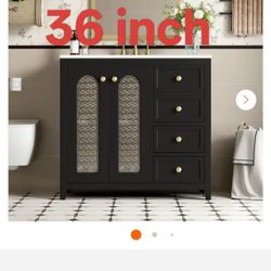 36 in. Single Sink Freestanding Black Bath Vanity with White Ceramic Top and Adjustable Shelves