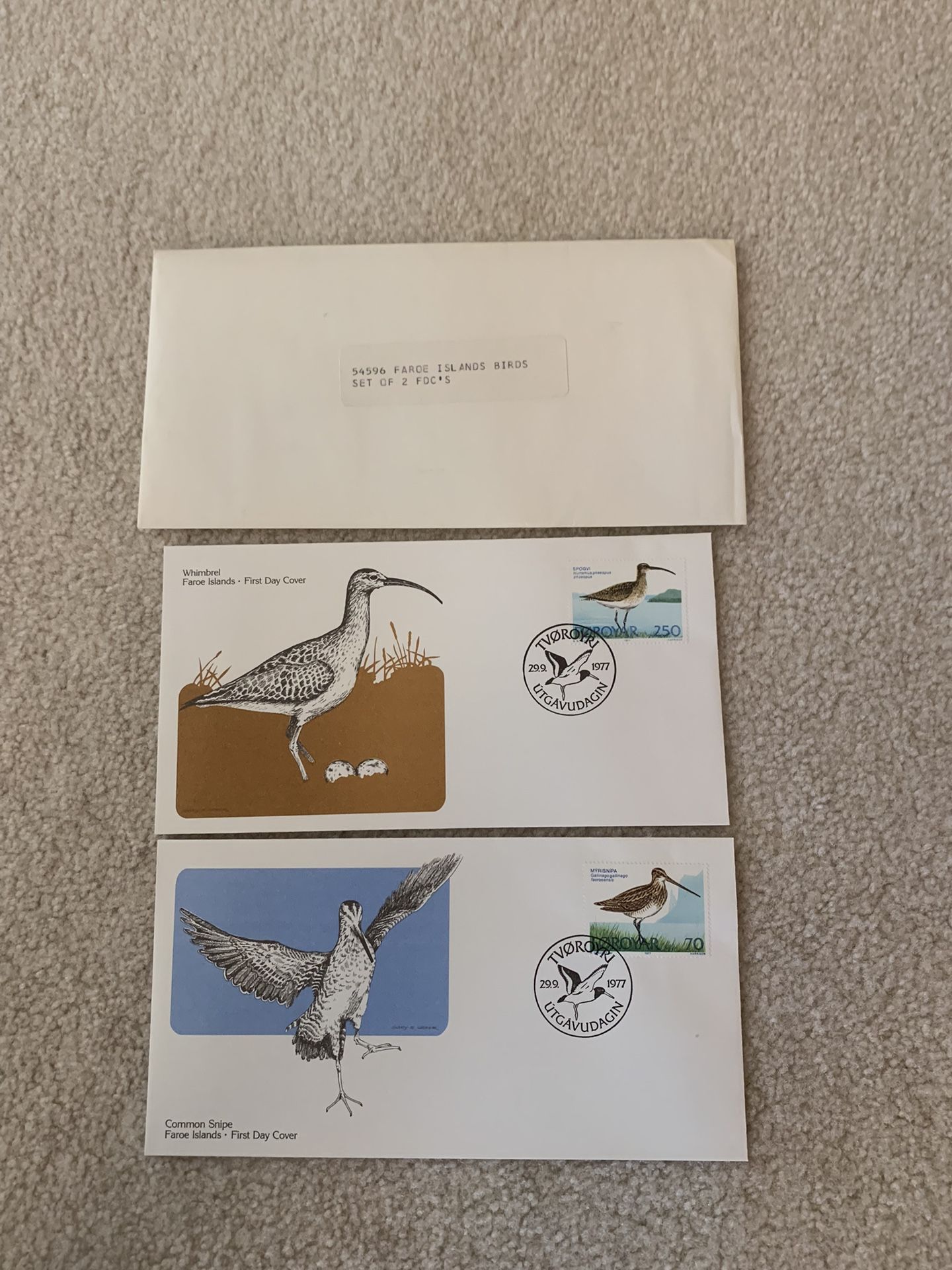 FDC Envelopes from THE FAROE ISLANDS featuring BIRDS: Issued on 29/9/1977 by FLEETWOOD