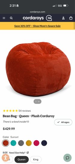 Bean Bag - Queen - Plush Corduroy