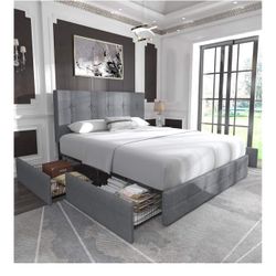 Queen Bed frame With 4 Drawers  (Mattress Not Included) 