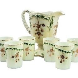 Rare NORTHWOOD Uranium Custard Glass Pitcher & 6 Tumblers Set.
HARRY NORTHWOOD INTAGLIO "PATTERN ANTIQUE (CIRCA 1900) CUSTARD GLASS WATER SET
ONE(I) P