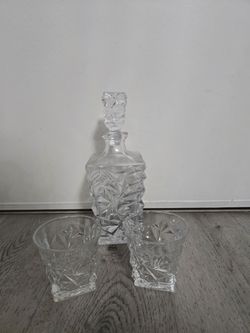 Crystal Glass Decanter Set with Two Glasses