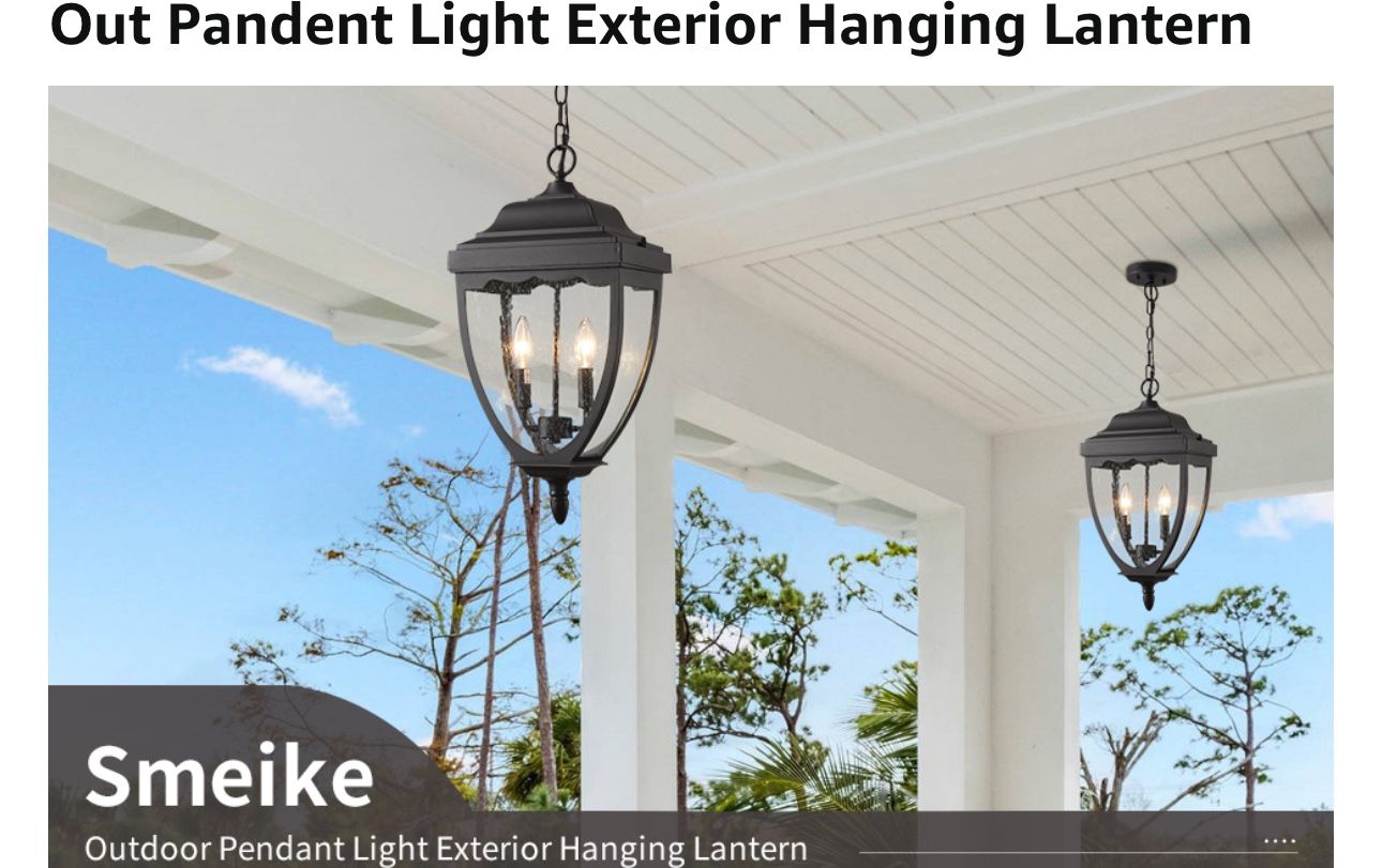 Smeike Outdoor Pendant Light Fixtures, Exterior Hanging Lantern Outdoor Chandelier in Black Finish with Seeded Glass for Entryway,Doorway,Farmhouse,Fo